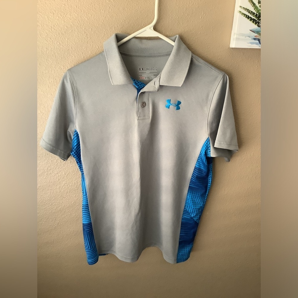 Under Armour HeatGear Boys Polo Shirt - Gray with Accent Print S/S – Sz YXL